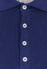 Brunello Cucinelli Ribbed Knit Polo T-shirt Blue M29400025COZ76_AVIOGRIGIOCHIARO_54420863