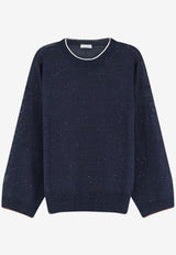 Brunello Cucinelli All-Over Sequin Crewneck Sweater Navy MDT796410CBP05_ABISSOCACAOPANAMA_54420919