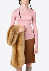 Miu Miu Ribbed V-neck Top Pink MML01BSOOO18BQ_F0638