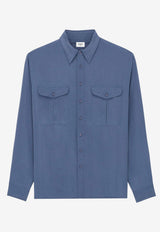 Saint Laurent Silk-Blend Casual Long-Sleeved Shirt Blue 854249Y2N494812_BLEU ACIER_44132696
