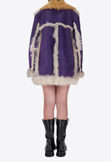 Prada Fur-Trimmed Coat Purple 56636B1H44_F0RXM
