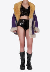 Prada Fur-Trimmed Coat Purple 56636B1H44_F0RXM