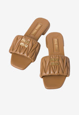 Miu Miu Logo Plaque Matelassé Leather Flat Sandals Caramel 5XX605F01088T_F098L