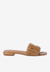 Miu Miu Logo Plaque Matelassé Leather Flat Sandals Caramel 5XX605F01088T_F098L