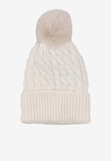 Moncler Grenoble Cable Knit Logo Pom Pom Beanie Off-white K20983B000120402A_034