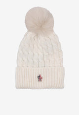 Moncler Grenoble Cable Knit Logo Pom Pom Beanie Off-white K20983B000120402A_034