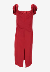 Miu Miu Off-Shoulder Midi Poplin Dress Red MF6183SOOO1BMS_F0011
