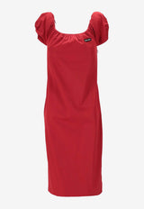 Miu Miu Off-Shoulder Midi Poplin Dress Red MF6183SOOO1BMS_F0011