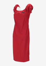 Miu Miu Off-Shoulder Midi Poplin Dress Red MF6183SOOO1BMS_F0011