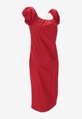 Miu Miu Off-Shoulder Midi Poplin Dress Red MF6183SOOO1BMS_F0011