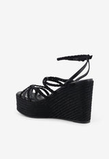 Nyra 100 Leather and Raffia Wedge Sandals