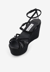 Nyra 100 Leather and Raffia Wedge Sandals