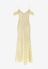 Self-Portrait Cold-Shoulder Satin Stripe Jacquard Maxi Dress Yellow SS26259XAYYELLOW_Yellow_42176900