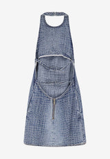 Self-Portrait Embellished Croc-Effect Denim Mini Dress Blue SS26804SBLBLUE_Blue_42176850