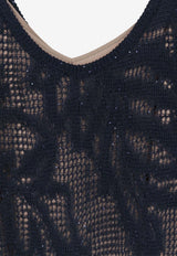 Brunello Cucinelli Embroidered Linen V-neck Dress Navy MDT771A92C4224_ABYSS_40000129