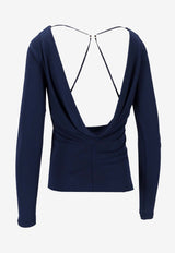 Elisabetta Franchi Boat Neck Open-Back Top Blue MD01352E2_DC8
