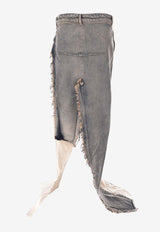 Rick Owens Denim Frayed-Panel Skirt Light Blue RO02E4393DW7621_7621