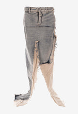 Rick Owens Denim Frayed-Panel Skirt Light Blue RO02E4393DW7621_7621