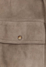 Brunello Cucinelli Long-Sleeved Suede Shirt Brown MPCAL7436C8850_Safari_40000170