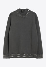 Fendi Crystal Embellished Wool Sweater Gray FZX091AOZR/R_FENDI-F0UU0