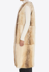 Yves Salomon Long Lamb-Fur Coat Vest Beige 26WYM63105-215-B3271
