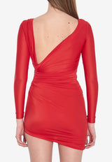 Balenciaga V-neck Draped Mini Dress Red 814343-TRV97-6400