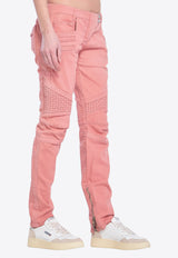 Balmain Woven-Design Straight-Leg Jeans Pink 12394--