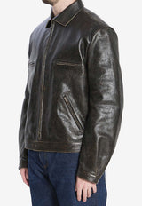 Dolce & Gabbana Aged-Effect Leather Jacket Black G9BQIL-HULXK-N000
