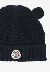 Moncler Kids Boys Teddy Bear Ears Wool Knit Beanie Navy 3B00005-M1131742_579fedcb-fd93-400c-88c5-8c5592289f47