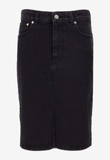 Stella McCartney Lace-Trimmed Pencil Denim Skirt Black 6D04073SQH33_1003