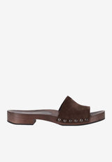 Miu Miu Logo Stamp Suede Sandals Brown 5Z425EFA030Z5O_F0003