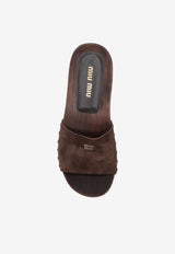Miu Miu Logo Stamp Suede Sandals Brown 5Z425EFA030Z5O_F0003