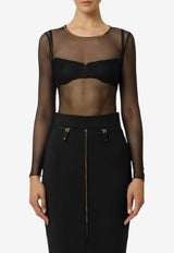 Elisabetta Franchi Necklace-Embellished Sheer Bodysuit Black BO01457E2_110