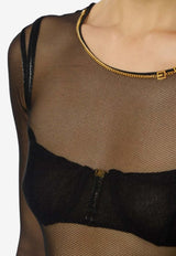 Elisabetta Franchi Necklace-Embellished Sheer Bodysuit Black BO01457E2_110