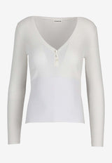 P.A.R.O.S.H. Cipria V-neck Ribbed Top White D511672CIPRIA26_002