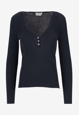 P.A.R.O.S.H. Cipria V-neck Ribbed Top Blue D511672CIPRIA26_012