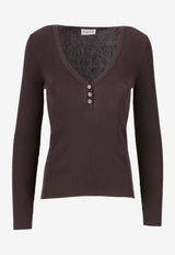 P.A.R.O.S.H. Cipria V-neck Ribbed Top Brown D511672CIPRIA26_086