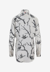 Thom Browne Engineered Bird Toile Print Silk Shirt White FLL005AF1048_100