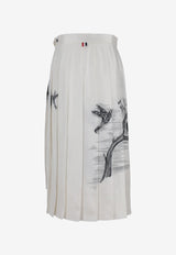 Thom Browne Bird Toile Midi Pleated Skirt White FGC400AF1047_100