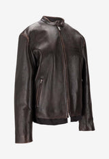 Miu Miu Leather Zip-Up Jacket Brown MPV957SOOO1134_F0201