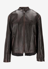 Miu Miu Leather Zip-Up Jacket Brown MPV957SOOO1134_F0201