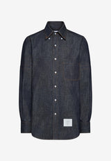 Thom Browne Long-Sleeved Denim Shirt with Armbands Navy MWL435SF1105_415