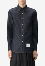 Thom Browne Long-Sleeved Denim Shirt with Armbands Navy MWL435SF1105_415