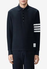 Thom Browne Textured Piqué Long-Sleeve Polo T-shirt Navy MJP234AJ0248_415