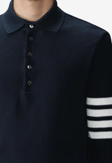 Thom Browne Textured Piqué Long-Sleeve Polo T-shirt Navy MJP234AJ0248_415