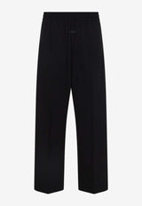 Wool-Blend Oxford Wide-Leg Drawstring Pants