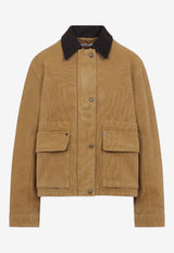 Leather-Collar Relaxed Jacket