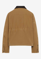 Leather-Collar Relaxed Jacket