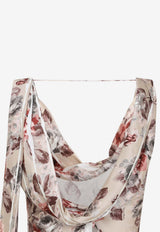Draped Floral-Print Midi Dress