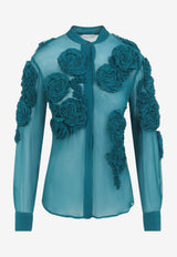 Chowsa Flower Applique Semi-Sheer Blouse